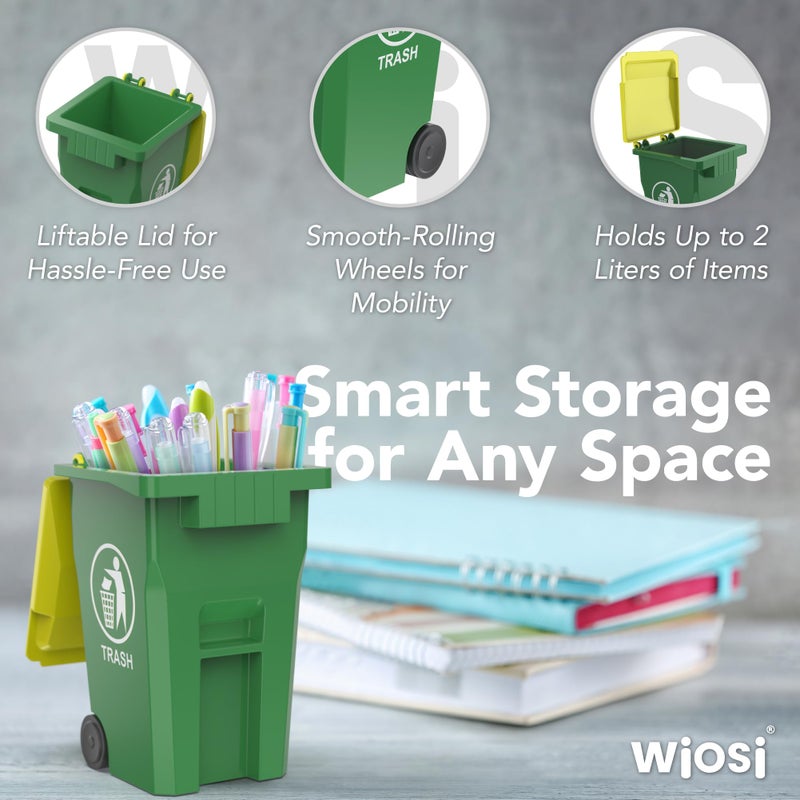 Wiosi Mini Garbage Trash Pen Holder for Desk, Pack of 2, Blue & Green, Tiny Recycle Bin Pencil Holder | Storage for Pencils & Pens | Office Stationery to Organize The Desk | Ideal for Student Work - Image 5